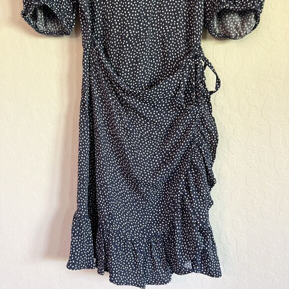 & Other Stories Short Puff Sleeve Ruffle Wrap Mini Dress 4 Small Blue Polka Dot - Picture 3 of 6